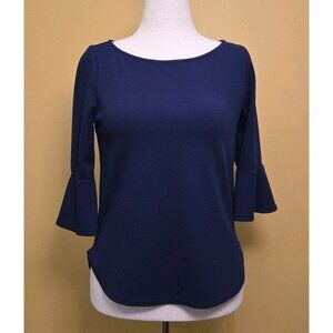 Green Envelope Royal Blue Womens Blouse Bell Sleeve Medium Bohemian Zip Back